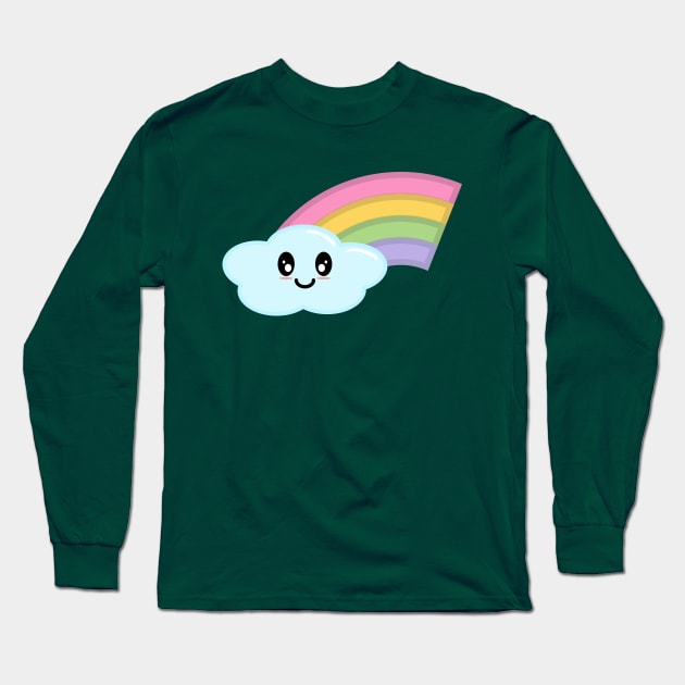 Kawaii Cute Happy Rainbow in Green Long Sleeve T-Shirt by Kelly Gigi